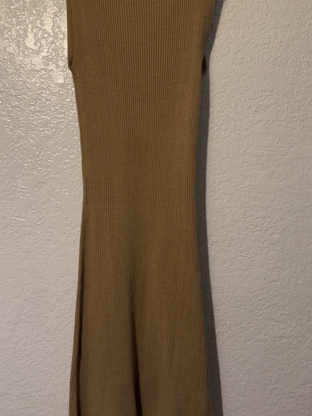 Sleeveless Rib-Knit Maxi Dress in Camel